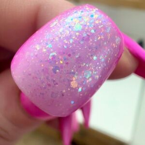 Glittery Medium Coffin Pink Press-On Nails